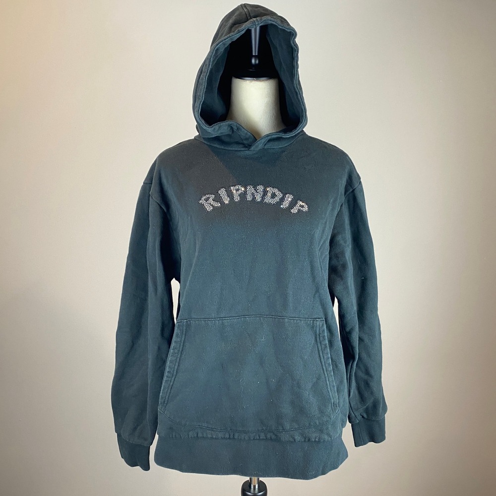 RIPNDIP Sweatshirt Size Medium Sent From Heck Hoodie Black Rhinestone Streetwear